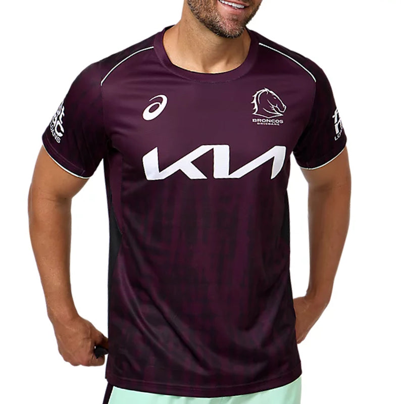 Brisbane Broncos 2025 Men's Training T-Shirt NRL Rugby League by Asics - new