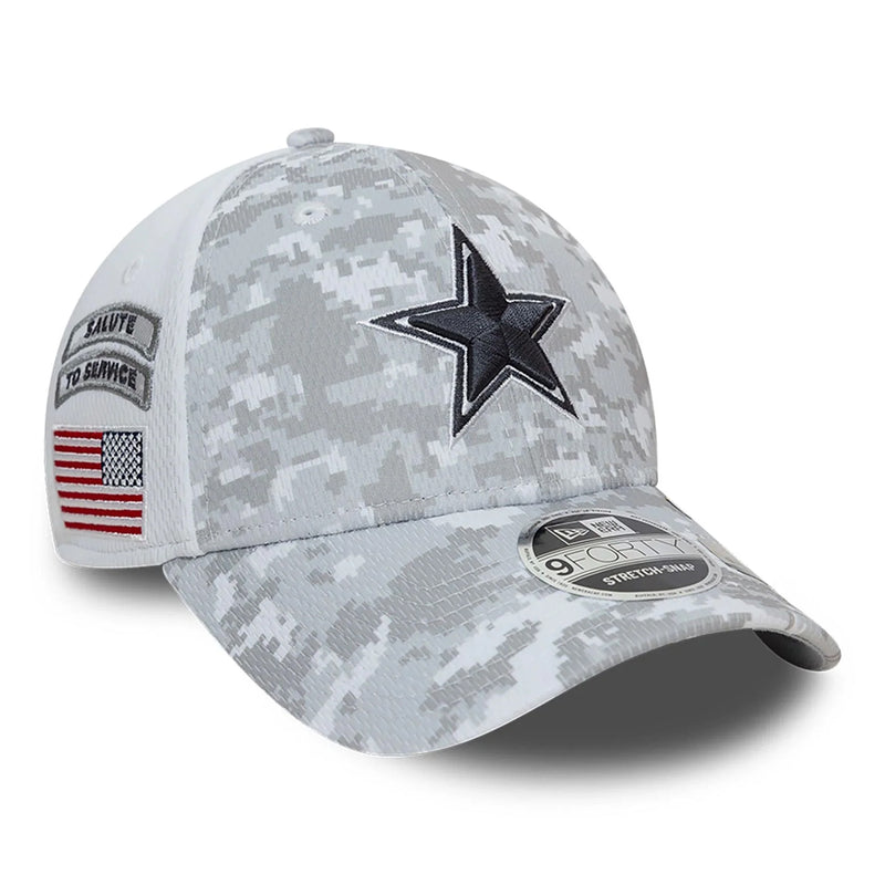 Dallas Cowboys 9FORTY Salute To Service NFL Stretch Snap Adjustable White Cap by New Era - new