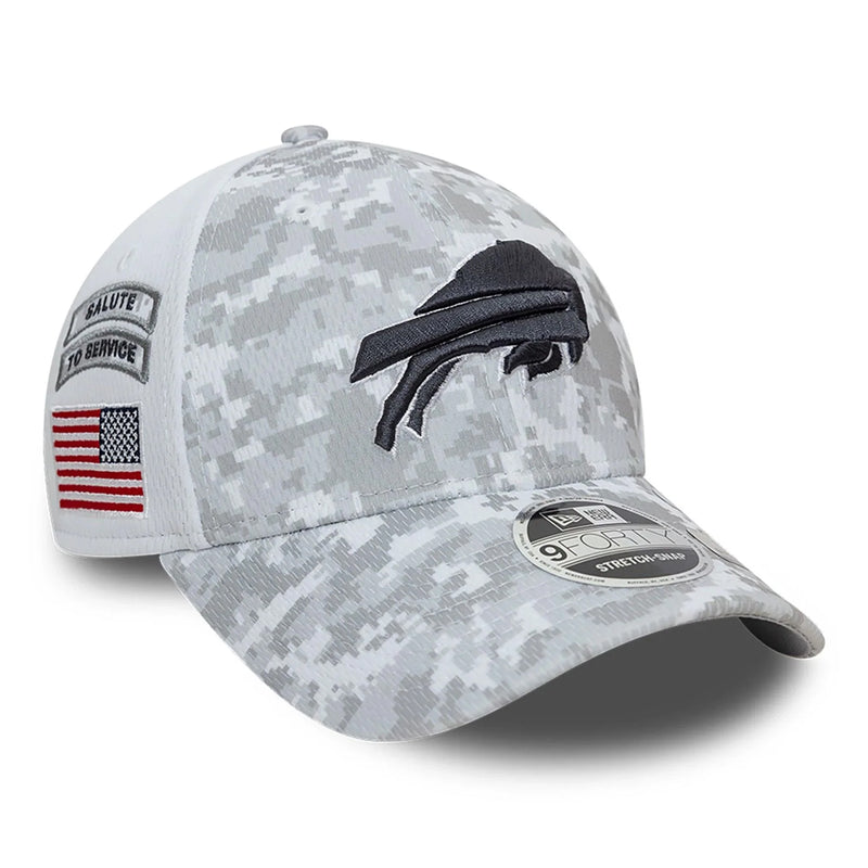 Buffalo Bill 9FORTY Salute To Service NFL Stretch Snap Adjustable White Cap by New Era - new