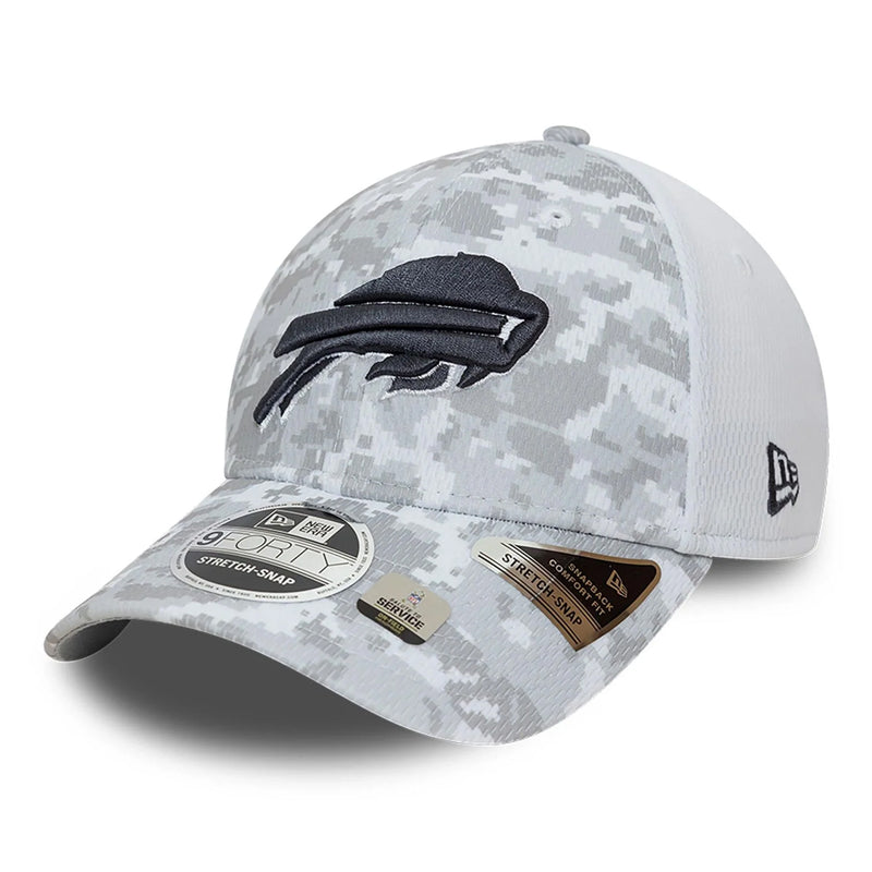 Buffalo Bill 9FORTY Salute To Service NFL Stretch Snap Adjustable White Cap by New Era - new