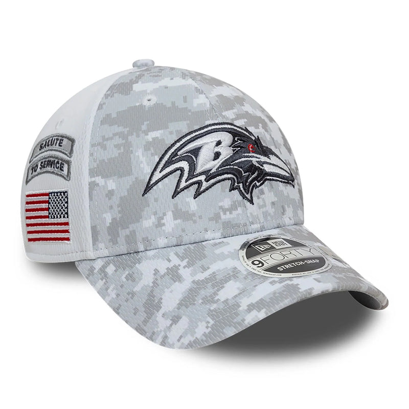 Baltimore Ravens 9FORTY Salute To Service NFL Stretch Snap Adjustable White Cap by New Era - new