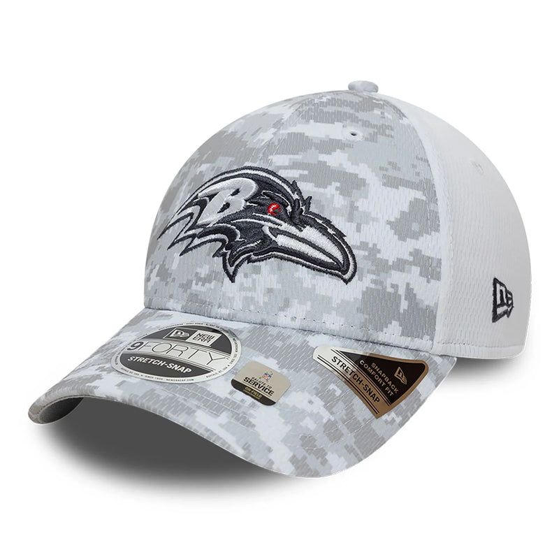 Baltimore Ravens 9FORTY Salute To Service NFL Stretch Snap Adjustable White Cap by New Era - new