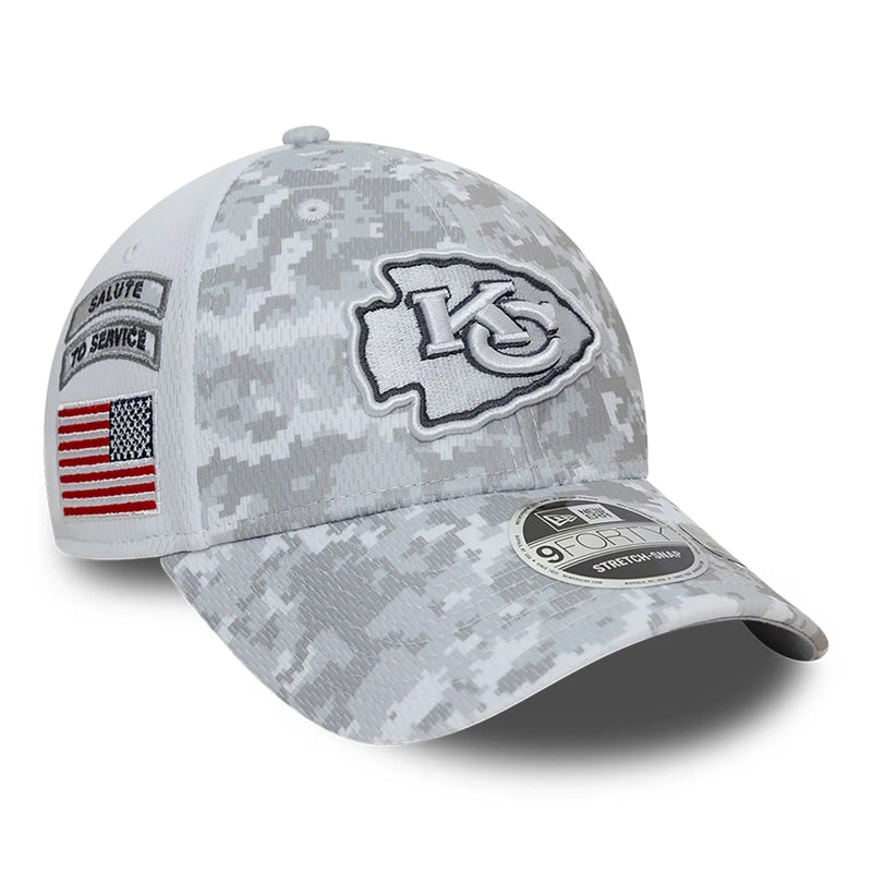 Kansas City Chiefs 9FORTY Salute To Service NFL Stretch Snap Adjustable White Cap by New Era - new