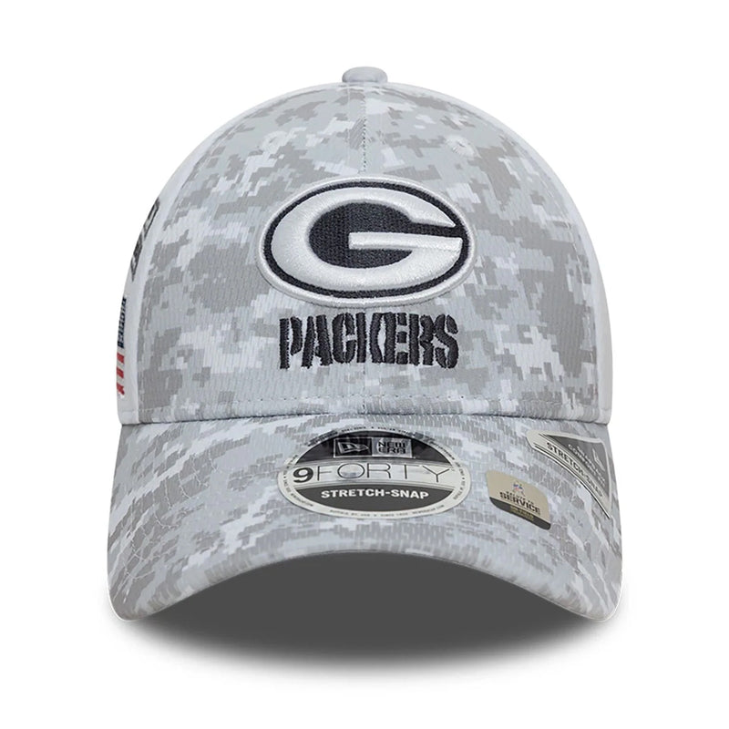 Green Bay Packers 9FORTY Salute To Service NFL Stretch Snap Adjustable White Cap by New Era - new