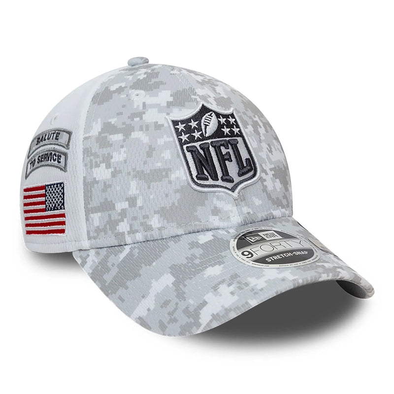 NFL Official Logo 9FORTY Salute To Service Stretch Snap Adjustable White Cap by New Era - new