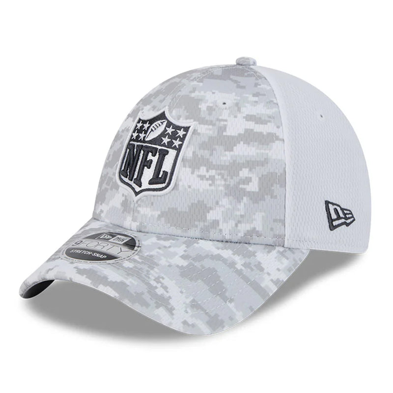 NFL Official Logo 9FORTY Salute To Service Stretch Snap Adjustable White Cap by New Era - new