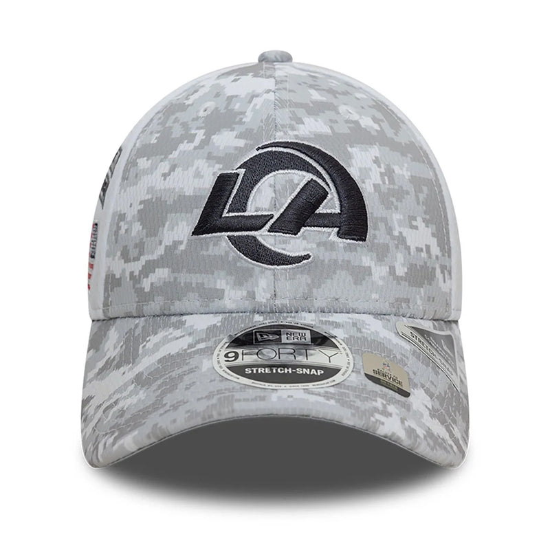 LA Rams 9FORTY Salute To Service NFL Stretch Snap Adjustable White Cap by New Era - new