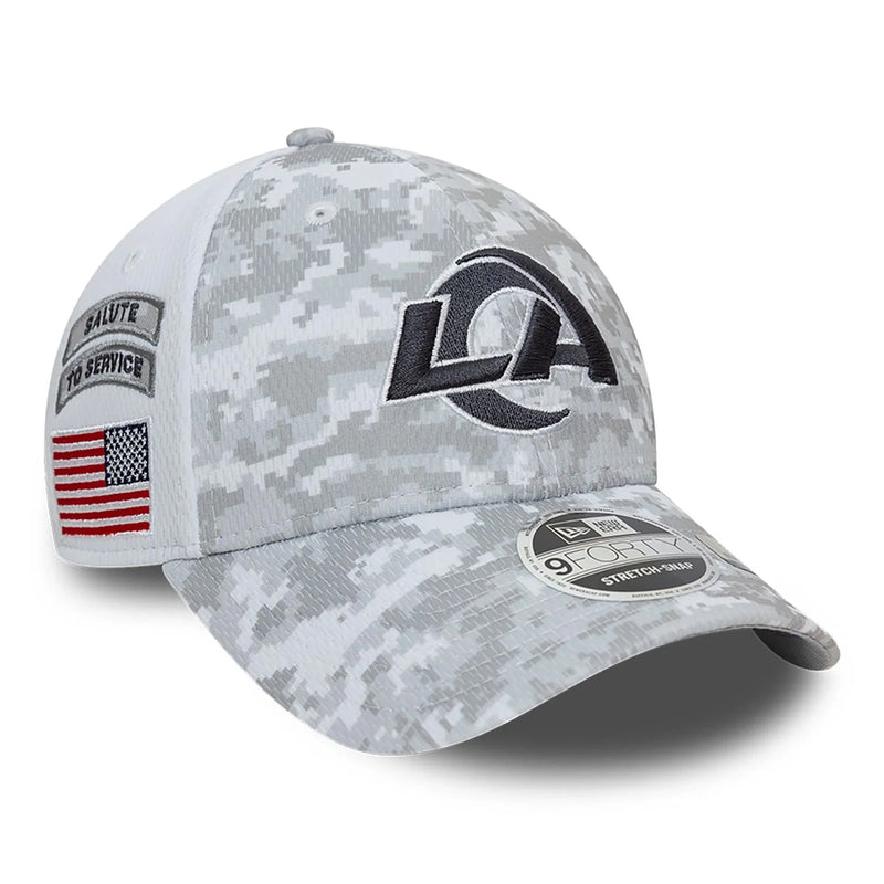 LA Rams 9FORTY Salute To Service NFL Stretch Snap Adjustable White Cap by New Era - new