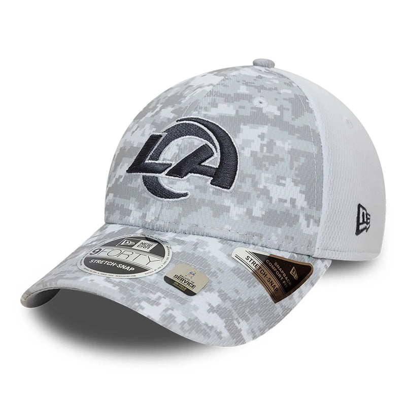 LA Rams 9FORTY Salute To Service NFL Stretch Snap Adjustable White Cap by New Era - new