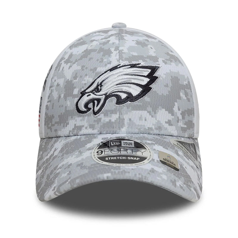 Philadelphia Eagles 9FORTY Salute To Service NFL Stretch Snap Adjustable White Cap by New Era - new