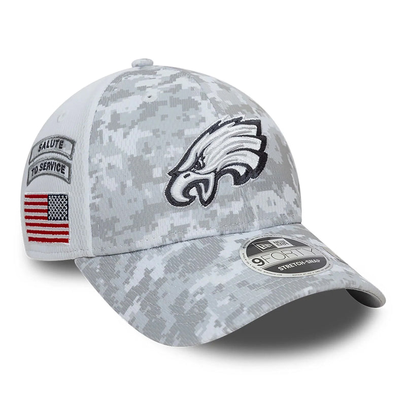 Philadelphia Eagles 9FORTY Salute To Service NFL Stretch Snap Adjustable White Cap by New Era - new