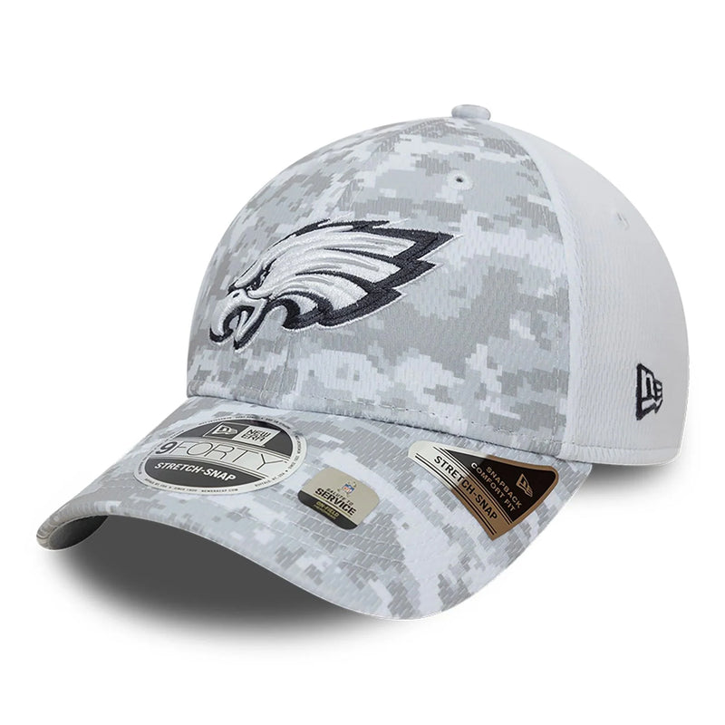 Philadelphia Eagles 9FORTY Salute To Service NFL Stretch Snap Adjustable White Cap by New Era - new