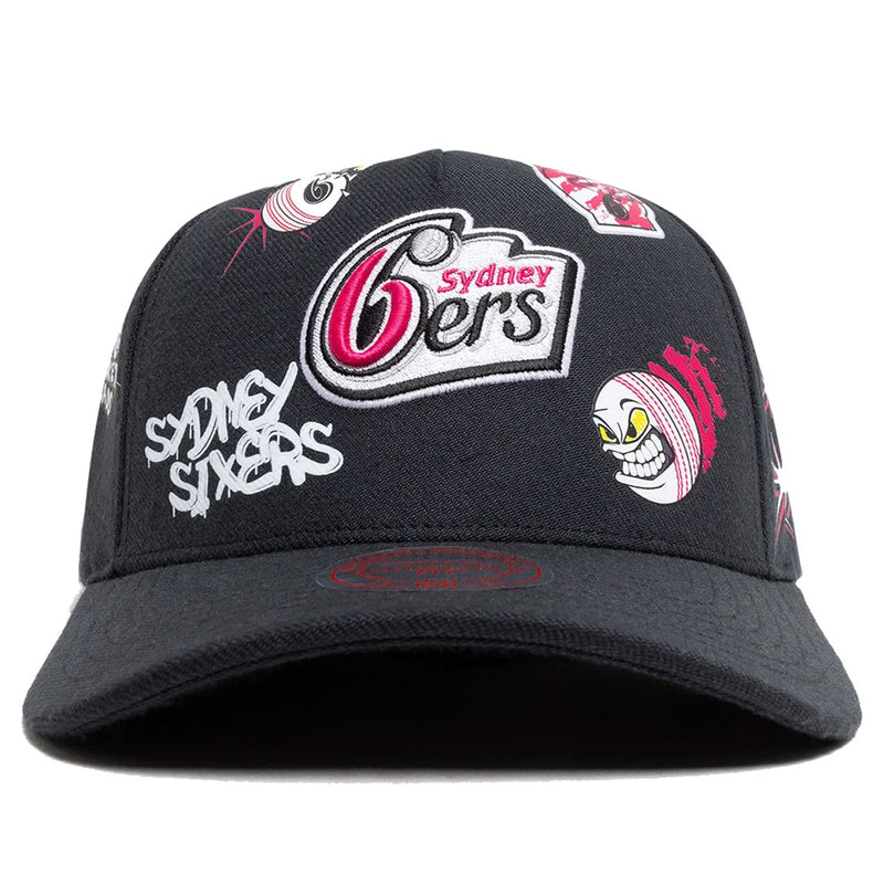 Sydney 6ers Official Adult Patch Pinch Panel Snapback Cap Big Bash League BBL By Mitchell & Ness - new