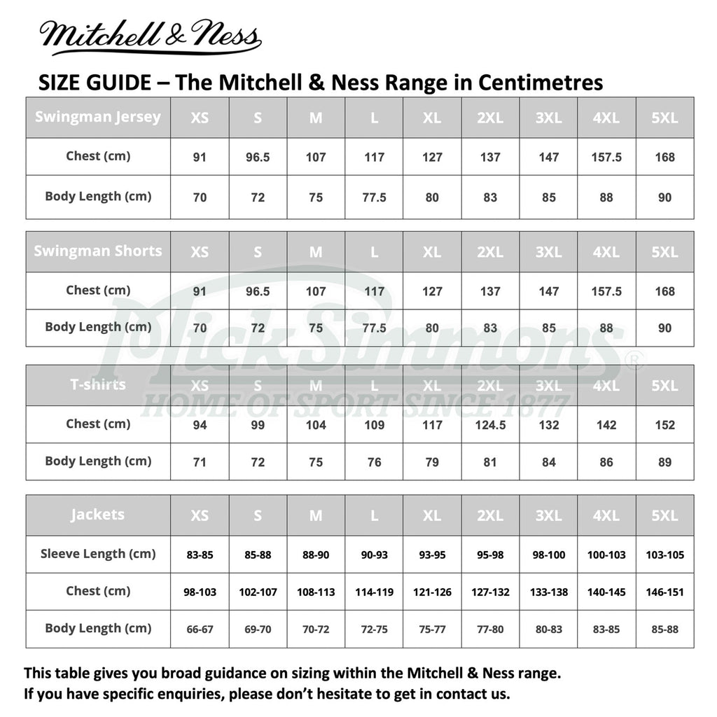 Mitchell and ness cheap shorts size chart