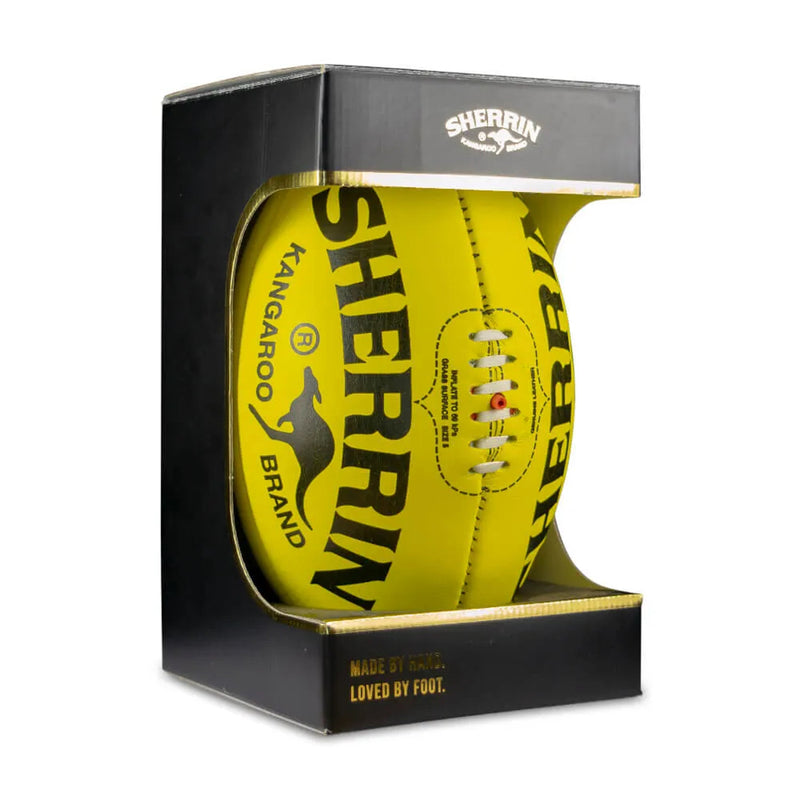 Sherrin Official AFL Kangaroo Brand KB Leather Ball Box Size 5 - Yellow - new