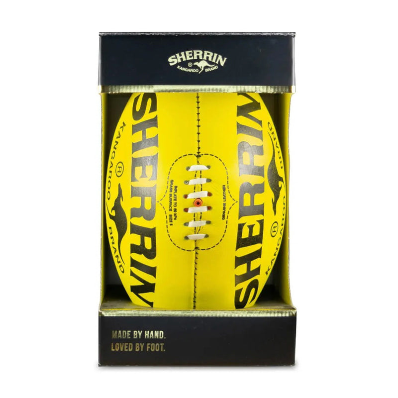 Sherrin Official AFL Kangaroo Brand KB Leather Ball Box Size 5 - Yellow - new