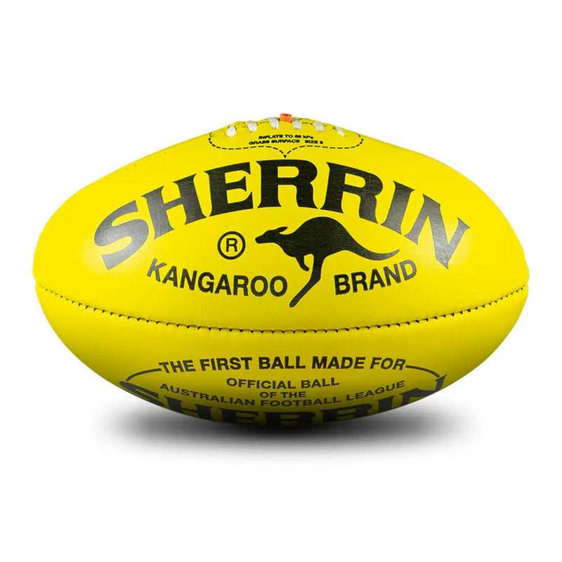 Sherrin Official AFL Kangaroo Brand KB Leather Ball Box Size 5 - Yellow - new